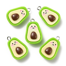 Honeyhandy Resin Pendants, with Platinum Iron Peg Bail, Avocado, Lawn Green, 25x17x8mm, Hole: 2mm