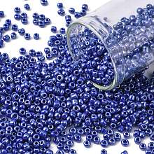 Honeyhandy Glass Seed Beads, Opaque Colors Lustered, Round, Blue, 2mm, Hole: 1mm, about 30000pcs/pound