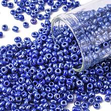 Honeyhandy Glass Seed Beads, Opaque Colors Lustered, Round, Blue, 3mm, Hole: 1mm, about 10000pcs/pound