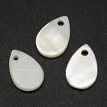 Honeyhandy Teardrop Freshwater Shell Charms, Creamy White, 13x9x2mm, Hole: 1mm