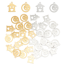 DICOSMETIC 32Pcs 2 Colors House Pendants Stainless Steel Moon Star Pendants Cute House Dangle Pendants House with Happy Face Hollow Charms for DIY Earring Bracelet Necklace Making