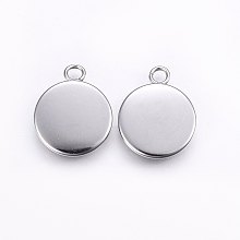 Honeyhandy 304 Stainless Steel Pendant Cabochon Settings, Plain Edge Bezel Cups, Flat Round, Stainless Steel Color, Tray: 25mm, 30x26.5x1mm, Hole: 2mm