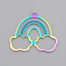 Honeyhandy Ion Plating(IP) 201 Stainless Steel Pendants, Laser Cut, Rainbow with Cloud, Rainbow Color, 24.5x30x1mm, Hole: 1.6mm