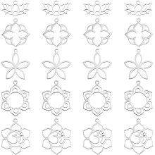 UNICRAFTALE 20pcs 5 Styles Flower Hollow Charm Open Back Bezel Pendants Stainless Steel Laser Cut Frame Charms Dangle Charms for Resin Pressed Flower Jewelry Making 11-25mm