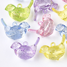 Honeyhandy Transparent Acrylic Pendants, Faceted, Bird, Mixed Color, 23x36.5x19.5mm, Hole: 2.5mm, about 87pcs/500g