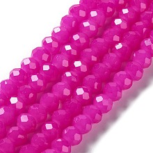 Honeyhandy Baking Painted Imitation Jade Glass Bead Strands, Faceted Rondelle, Fuchsia, 6x5mm, Hole: 1.2mm, about 85pcs/strand, 16.73 inch(42.5cm)