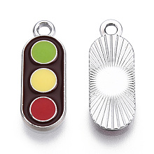 Honeyhandy Platinum Plated Alloy Pendants, with Enamel, Traffic Light, Colorful, 20.5x8x1.5mm, Hole: 2mm