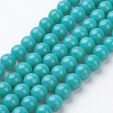 Honeyhandy Natural Mashan Jade Round Beads Strands, Dyed, Cyan, 8mm, Hole: 1mm, about 51pcs/strand, 15.7 inch