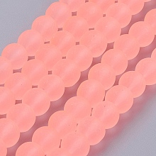 Honeyhandy Transparent Glass Bead Strands, Frosted, Round, Light Salmon, 8mm, Hole: 1.3~1.6mm, about 99pcs/strand, 31.4 inch