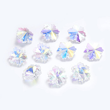 Honeyhandy Glass Pendants, Snowflake, Christmas, Faceted, Clear AB with AB Color Plated, 14mm, hole: 0.5mm