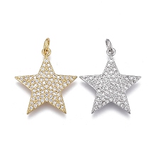 Honeyhandy Brass Micro Pave Clear Cubic Zirconia Pendants, Long-Lasting Plated, Star, Mixed Color, 20x19x2mm, Jump Rings: 5x1mm, Inner Diameter: 3mm