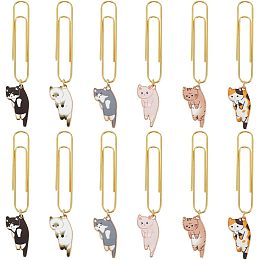 OLYCRAFT 12Pcs Cat Paperclips 3 Inch Alloy Pendant Paper Clip with Cat Charms Metal Paper Clips for Paper Document Note Sorting and Organizing - 6 Styles