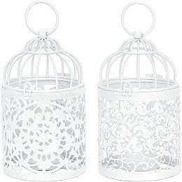 AHANDMAKER Clamshell Metal Iron Birdcage Candle Holder, 2 Pcs Perfect Home Party Decoration Decorative Candle Lantern Hanging Lantern Candlestick with Hollow Pattern for Events Parities Weddings