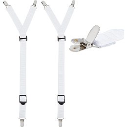 GORGECRAFT Y-Shape Adjustable Elastic Garter Straps Sock Non-Slip Clamps Mens Shirt Stays Military Shirt Stays Stirrup Style with Iron Clip for Police Uniforms (White)