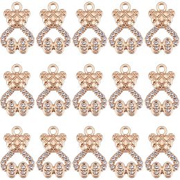 SUNNYCLUE 1 Box 40Pcs Bear Charms Bulk Golden Tone Rhinestone Bears Charm Cute Animal Micro Pave Cubic Zirconia Hollow Charms for Jewelry Making Charms DIY Necklace Earring Craft Supplies Purse Decor