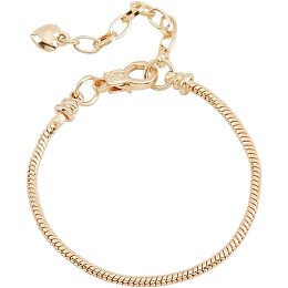 PandaHall Elite 8pcs Snake Chain Bracelets, Brass Adjustable Bracelet Chains Golden Snake Bracelets with Heart Shape Extender Chain for DIY Gifts Jewelry Crafts Supplies, 7-1/8 inch(18.2cm)