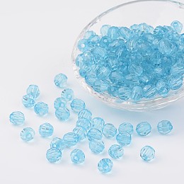 Honeyhandy Transparent Acrylic Beads, Faceted, Round, Light Sky Blue, 8mm, Hole: 1.5mm, about 1800pcs/500g