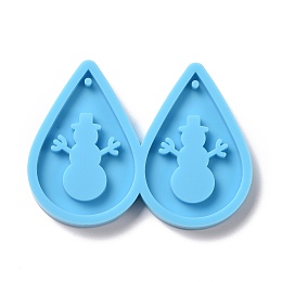 Honeyhandy DIY Teardrop with Snowman Pendants Silicone Molds, Resin Casting Molds, For UV Resin, Epoxy Resin Jewelry Making, Christmas Theme, Deep Sky Blue, 42x57x5mm, Hole: 1.5mm, Inner Diameter: 37x25mm