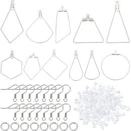 DICOSMETIC 72pcs 11 Styles Stainless Steel Geometric Earring Hooks, Pendant Dangle Earring DIY Making Kit with Wire Pendants/Earring Hooks/Jump Ring/Plastic Ear Nuts for DIY Jewelry Making