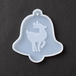 Honeyhandy Christmas Theme DIY Pendant Silicone Molds, Resin Casting Molds, for UV Resin & Epoxy Resin Jewelry Making, Bell with Christmas Reindeer/Stag, White, 71x63x8mm, Hole: 2.5mm