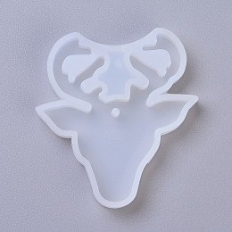 Honeyhandy Pendant Silicone Molds, Resin Casting Molds, For UV Resin, Epoxy Resin Jewelry Making, Christmas Reindeer/Stag, White, 64x59x8mm, Hole: 2.5mm