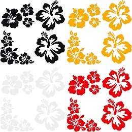 GORGECRAFT 4 Styles 4 Sheets Hibiscus Flower Car Sticker Hawaiian Stickers and Decals Reflective Stickers Waterproof Vinyl Automotive Exterior Decor for SUV Truck Motorcycle Doors Walls Laptop