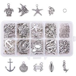 PH PandaHall 180pcs 9 Styles Seaside Ocean Theme Charms with 50pcs Jump Rings Starfish Ocean Fish Seashell Marine Animal Anchor Pendants Beads for Wakiki Hawaii Necklace Bracelet Jewelry Making