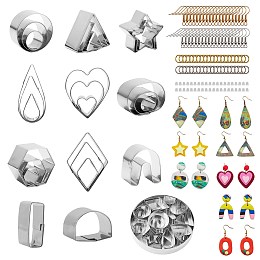 Honeyhandy DIY Cutters Set Earrings Making Finding Kits, Including 27Pcs 430 Stainless Steel Cookie Cutters, 40Pcs Iron Earring Hooks & 40Pcs Jump Rings, 40Pcs Plastic Ear Nuts, Mixed Color, 147pcs/set