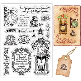 BENECREAT New Year's Greetings Clear Stamps Happy New Year Clock PVC Silicone Stamps for for DIY Scrapbooking, Photo Album Decorative, Cards Making, 6.3x4.3 inch