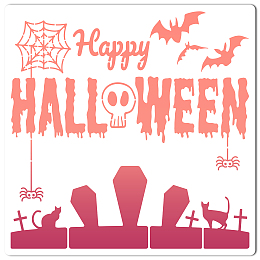 GORGECRAFT PET Plastic Hollow Out Drawing Painting Stencils Templates, Square, Creamy White, Halloween Themed Pattern, 300x300mm