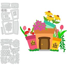 GLOBLELAND 2Sheets Metal Flowerpot House Cut Dies Mushroom Embossing Template Flower Fairy Tale Die Cuts for Card Scrapbooking and Die Sets for Card DIY Craft