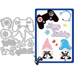 GLOBLELAND 1Sheet Metal Game Console and Gnome Embossing Template Headphone Die Cuts Happy Birthday Die Set for Card Scrapbooking Card DIY Craft