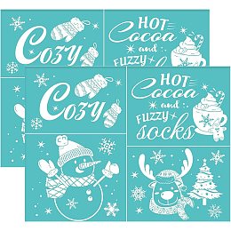 OLYCRAFT 2Pcs 11x8.6 Inch Christmas Self-Adhesive Silk Screen Stencil HOT Cocoa Printing Stencil Reusable Snowman Snowflake Mesh Transfer Cosy Stencil for Painting on Wood T-Shirt Fabric Decoration