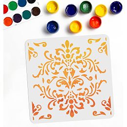 Damask Stencil 11.8×11.8 inch Vintage Frame Decor Stencils Reusable Durable Damask Drawing Stencils Repeating Wall Stencil for Painting On Wood Canvas Tile