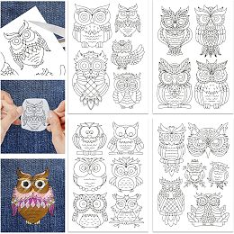 GLOBLELAND 4 Sheets Owl Pattern Water Soluble Embroidery Hand Sewing Stabilizers for Fabric Stitch Practice Embroidery Stickers Wash Away Stabilizers for Embroidery Beginners Lovers Halloween