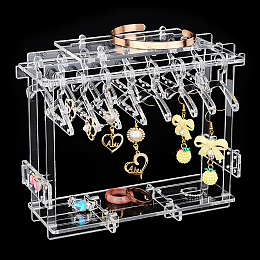 PandaHall Elite Acrylic Earring Holder with Hanger Jewelry Display Dangle Earring Hanging Organizer Necklace Bracelet Holder Acrylic Ear Studs Display Rack for Retail Show Personal Exhibition 16 Hangers