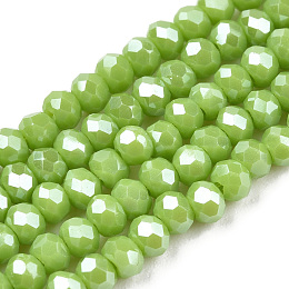 Honeyhandy Electroplate Glass Beads Strands, Pearl Luster Plated, Faceted, Rondelle, Yellow Green, 2.5x2mm, Hole: 0.4mm, about 150~170pcs/strand, 11 inch(28cm)