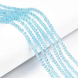 Honeyhandy Glass Beads Strands, Faceted, Rondelle, Light Sky Blue, 3.5x3mm, Hole: 0.4mm, about 123~127pcs/strand, 13.78 inch~14.17 inch(35~36cm)