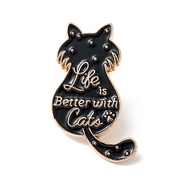 Honeyhandy Word Life is Better with Cat Enamel Pin, Animal Alloy Brooch for Backpack Clothes, Golden, Black, 32.5x20.5x1.5mm