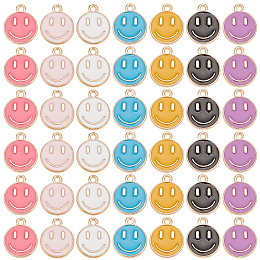 SUPERFINDINGS about 98Pcs 7 Colors Smiley Face Charms Pendants Alloy Enamel Charms with Smile 14.5x12mm Light Gold Happy Face Enamel Pendant for Jewelry Making,Hole: 1.5mm