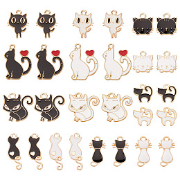 SUNNYCLUE 28Pcs 14 Styles Alloy Enamel Charms, Cat Shape, Light Gold, Mixed Color, 13~25x8.5~20x1~3mm, Hole: 1.5~2mm, 2pcs/style