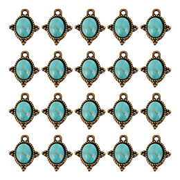 Arricraft 30Pcs Alloy Charms, with Imitation Turquoise Opaque Resin, Oval, Antique Bronze, 15x12x4.5mm, Hole: 1.2mm