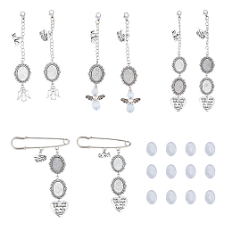 SUPERFINDINGS 1 Set 2023 Graduation Cap Photo Charms DIY Kits, Alloy Angel & Heart Hat Brim Pendant Decoration, with Lobster Claw Clasp, Iron Brooch, Glass Cabochons, Imitation Cat Eye Beads, Antique Silver & Platinum, 100~150mm, Oval Tray: 18x13mm, 8 style, 1pc/style, 8pcs/set