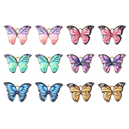 Honeyhandy 12Pcs 6 Colors Printed Alloy Pendants, Enamel Butterfly Charms, Light Gold, Mixed Color, 15.5x22x2mm, Hole: 1.8mm, 2pcs/color