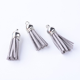 Honeyhandy Faux Suede Tassel Pendant Decorations, with CCB Plastic Cord Ends, Platinum, Gainsboro, 35~37x10mm, Hole: 1.8mm