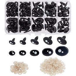 Pandahall Elite 200pcs 5 Sizes Kawaii Safety Eyes, Oval Resin Craft Doll Eyes Black Stuffed Toy Eyes with Washers for Amigurumi, Doll, Puppet, Teddy Bear, Crochet Toy, Plush Animal Making