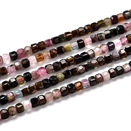 Natural Tourmaline Beads Strands, Faceted, Cube, 2x2x2mm, Hole: 0.6mm, about 160pcs/strand, 15.35 inch(39cm)