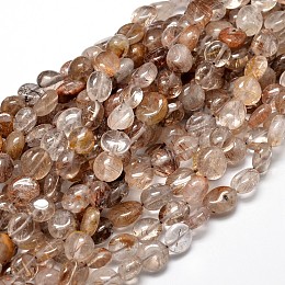 Honeyhandy Natural Rutilated Quartz Gemstone Nuggets Bead Strands, Tumbled Stone, 9~12x8~13x5~7mm, Hole: 1mm, about 15.3 inch~15.7 inch