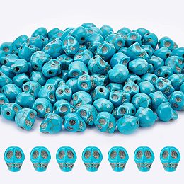 NBEADS About 120 Pcs Blue Skull Beads, 10x8mm Dyed Synthetic Turquoise Beads Skull Head Bead Charms Spacer Beads for Halloween Jewelry Making Accessory