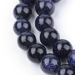 Honeyhandy Synthetic Blue Goldstone Beads Strands, Round, 10~10.5mm, Hole: 1.2mm, about 36pcs/strand, 15.5 inch